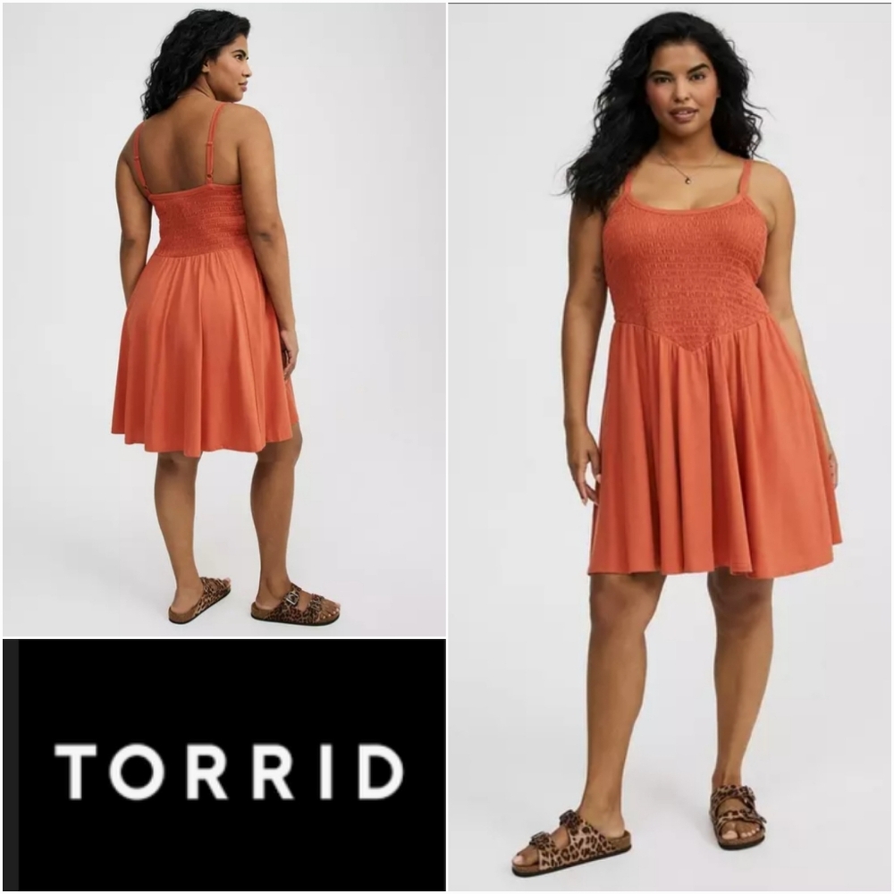 TORRID Smocked Mini Dress Mecca Orange Size 1X/14/16 NWT